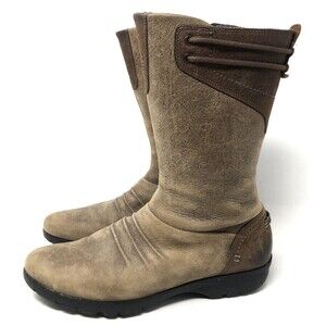 Merrell Vera Mid Barnwood Leather Boots Womens Size 8.5 Brown Side Zip Mid Calf